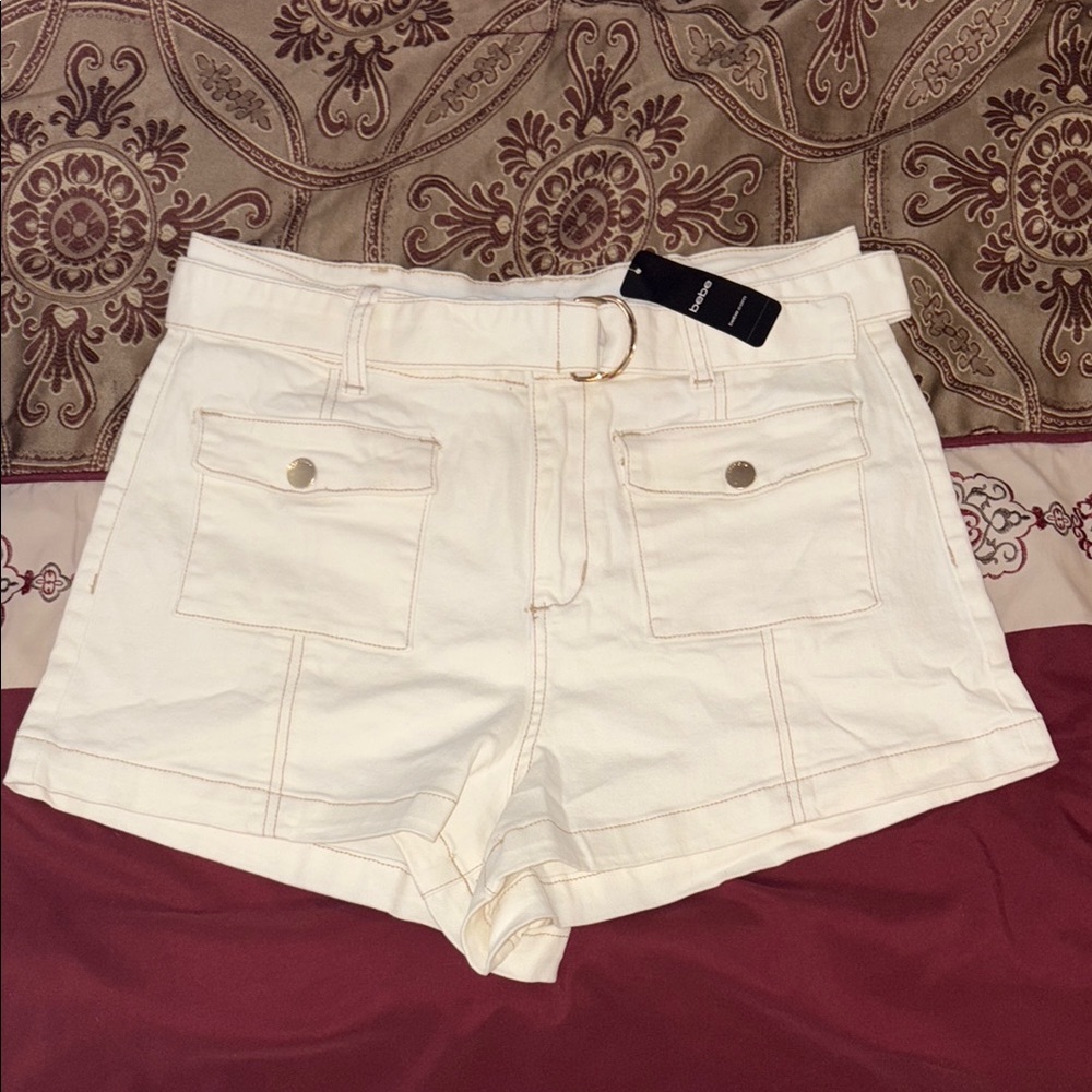 New Bebe High Waist Patch Pockets Detail Denim Shorts Size 30